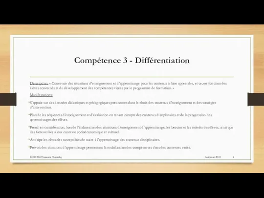Compétence 3 - Différentiation Description: « Concevoir des situations d’enseignement et