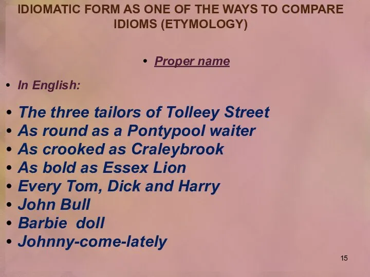 Proper name In English: The three tailors of Tolleey Street As