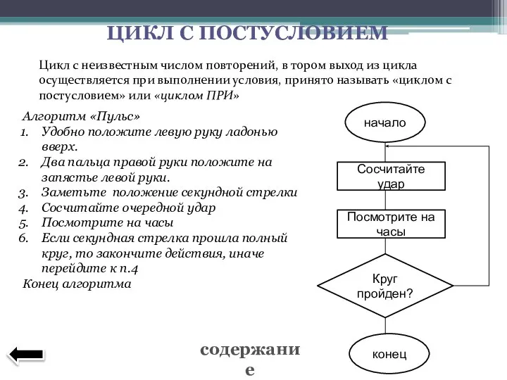 ЦИКЛ С ПОСТУСЛОВИЕМ Цикл с неизвестным числом повторений, в тором выход