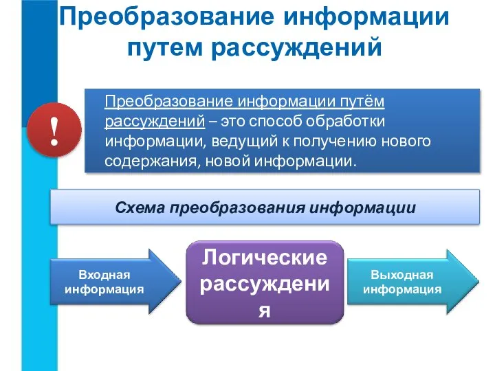 Преобразование информации путем рассуждений Преобразование информации путём рассуждений – это способ