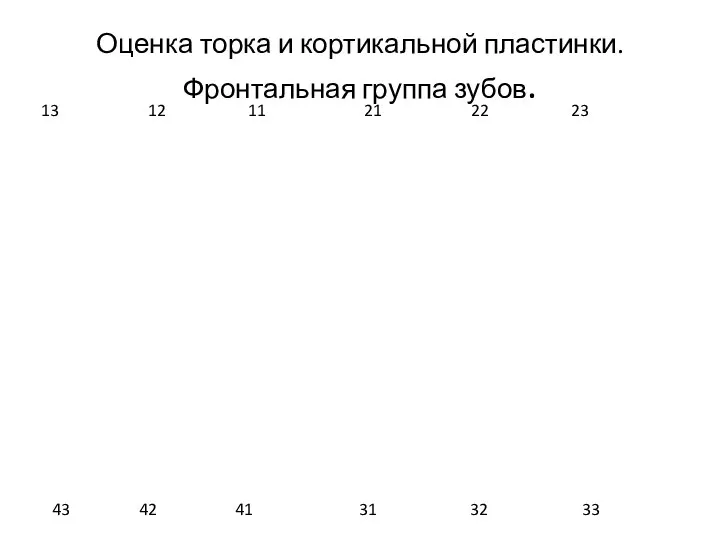 Оценка торка и кортикальной пластинки. Фронтальная группа зубов. 13 12 11