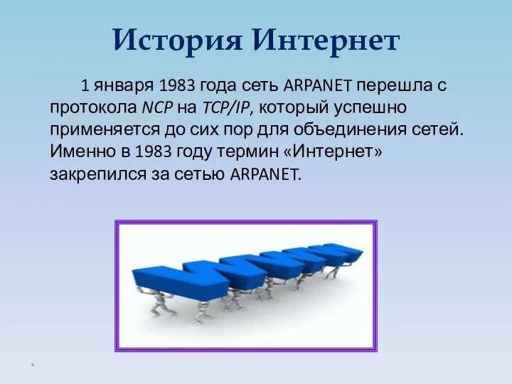 1 января 1983 года сеть ARPANET перешла с протокола NCP на