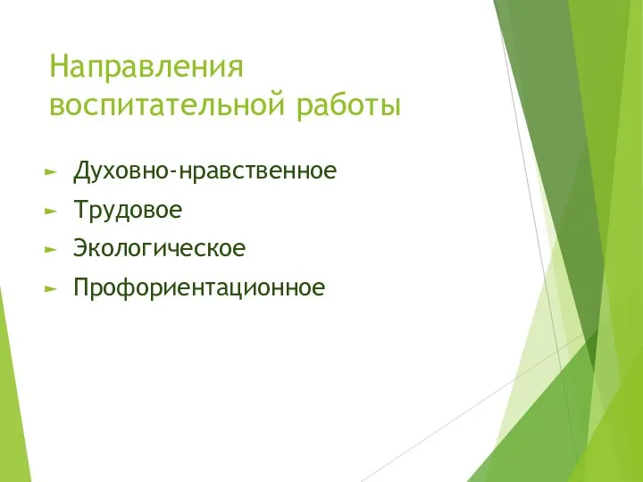 Направления воспитательной работы Духовно-нравственное Трудовое Экологическое Профориентационное