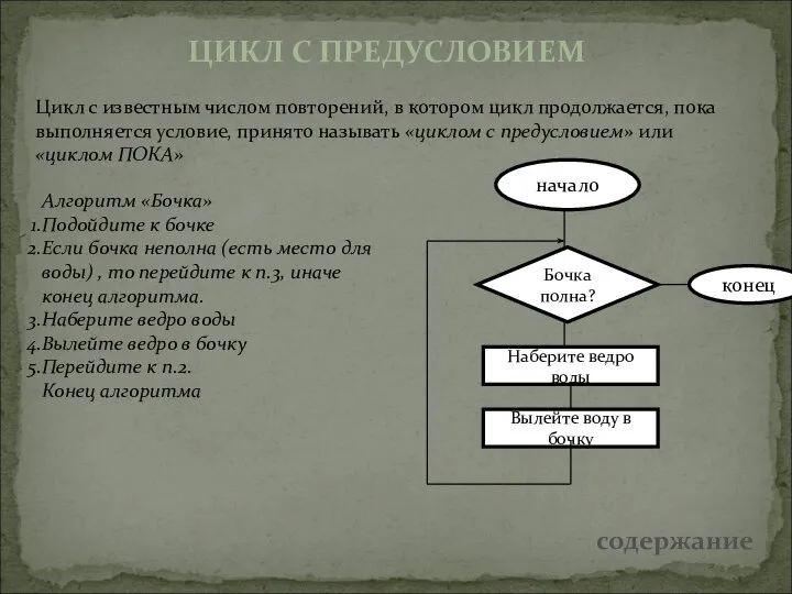 ЦИКЛ С ПРЕДУСЛОВИЕМ Цикл с известным числом повторений, в котором цикл