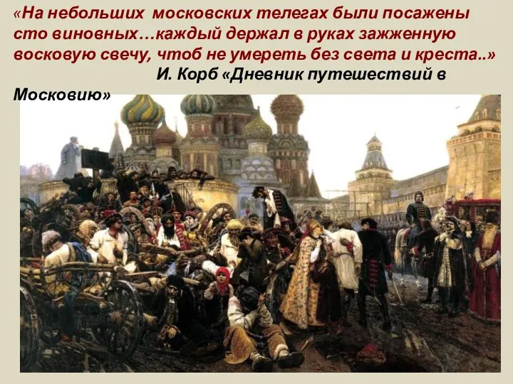 «На небольших московских телегах были посажены сто виновных…каждый держал в руках