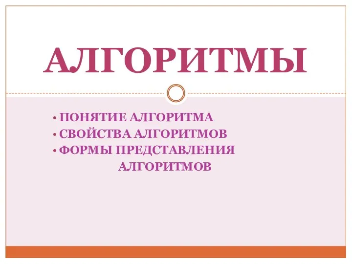 ПОНЯТИЕ АЛГОРИТМА СВОЙСТВА АЛГОРИТМОВ ФОРМЫ ПРЕДСТАВЛЕНИЯ АЛГОРИТМОВ АЛГОРИТМЫ