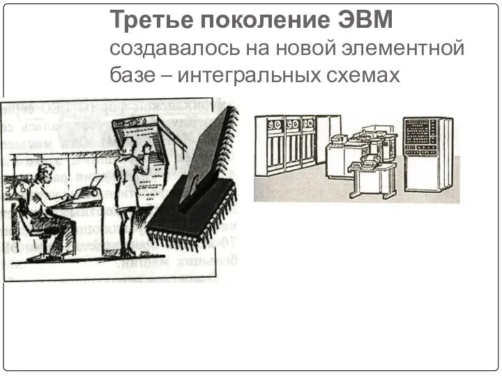 Третье поколение ЭВМ создавалось на новой элементной базе – интегральных схемах