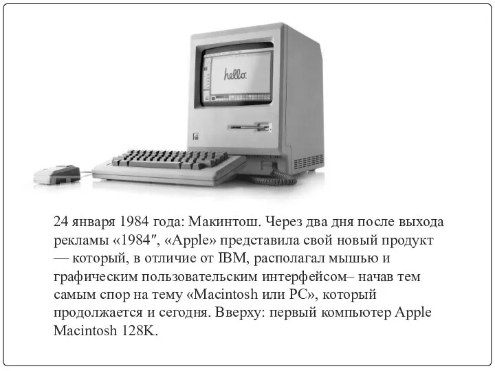 24 января 1984 года: Макинтош. Через два дня после выхода рекламы