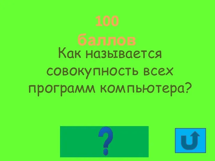 100 баллов Как называется совокупность всех программ компьютера? Программное обеспечение