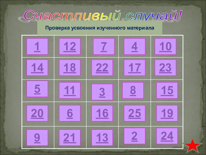 Счастливый случай! 1 2 3 4 5 6 7 8 9