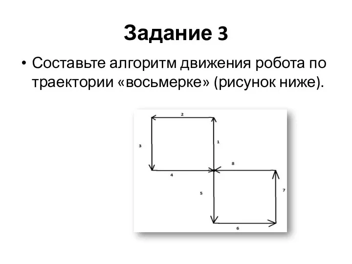 Задание 3 Составьте алгоритм движения робота по траектории «восьмерке» (рисунок ниже).