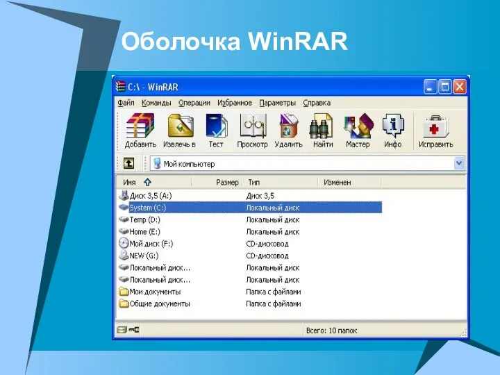 Оболочка WinRAR