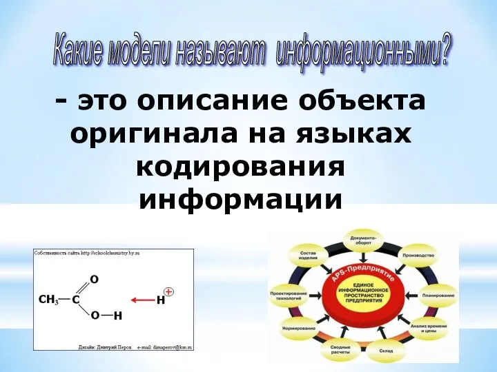 - это описание объекта оригинала на языках кодирования информации Какие модели называют информационными?