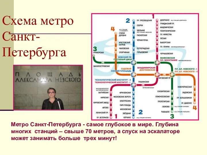 Схема метро Санкт-Петербурга Метро Санкт-Петербурга - самое глубокое в мире. Глубина