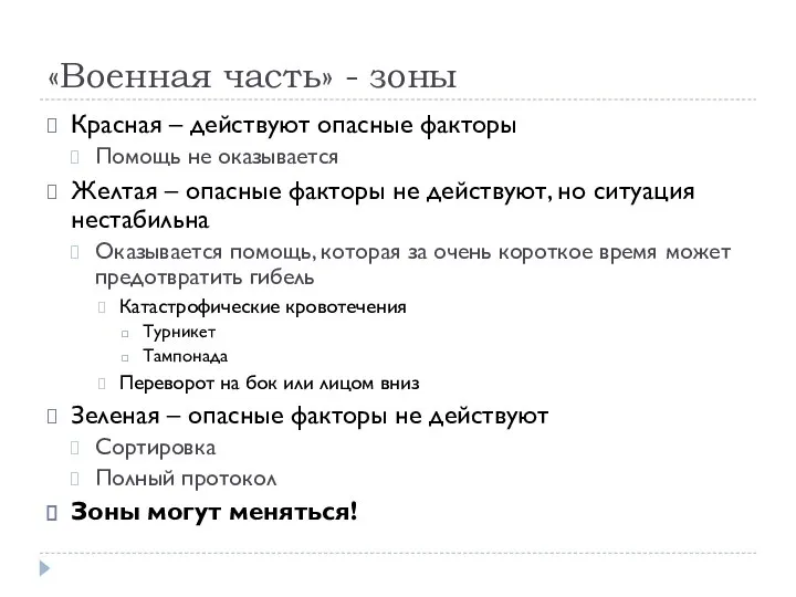 «Военная часть» - зоны Красная – действуют опасные факторы Помощь не