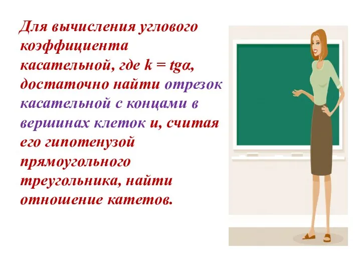 Для вычисления углового коэффициента касательной, где k = tgα, достаточно найти