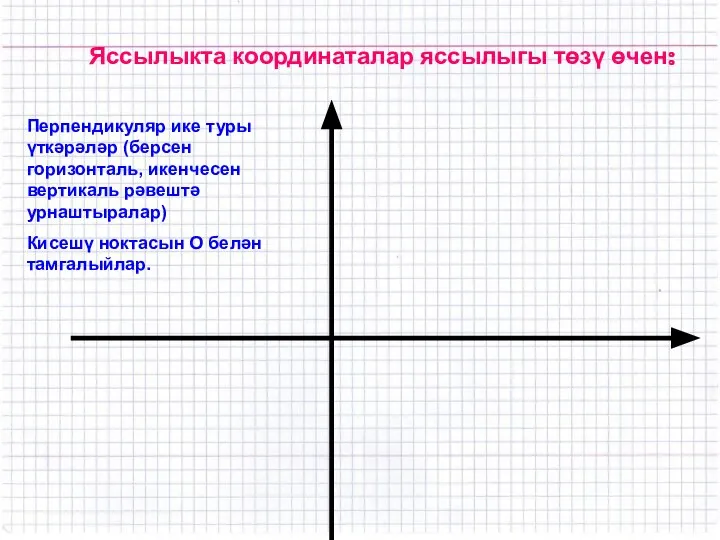 Яссылыкта координаталар яссылыгы төзү өчен: Перпендикуляр ике туры үткәрәләр (берсен горизонталь,