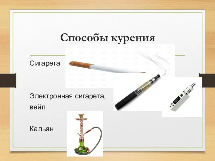 Способы курения Сигарета Электронная сигарета, вейп Кальян