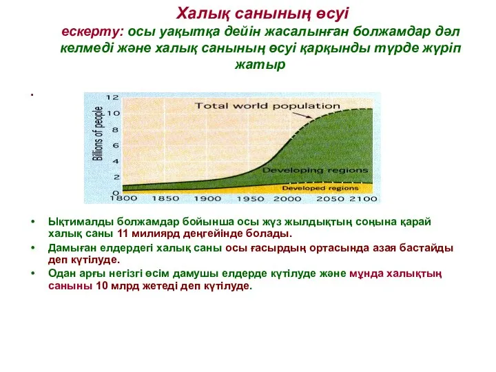 Халық санының өсуі ескерту: осы уақытқа дейін жасалынған болжамдар дәл келмеді