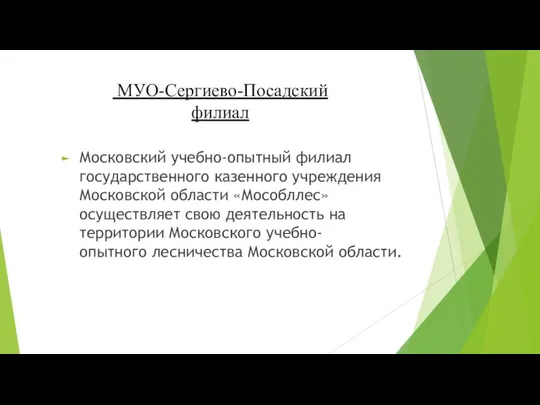 МУО-Сергиево-Посадский филиал Московский учебно-опытный филиал государственного казенного учреждения Московской области «Мособллес»