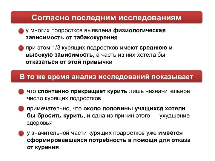 у многих подростков выявлена физиологическая зависимость от табакокурения при этом 1/3