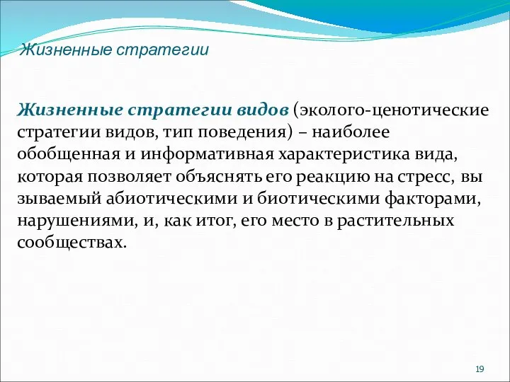 Жизненные стратегии Жизненные стратегии видов (эколого-ценотические стратегии видов, тип поведения) –