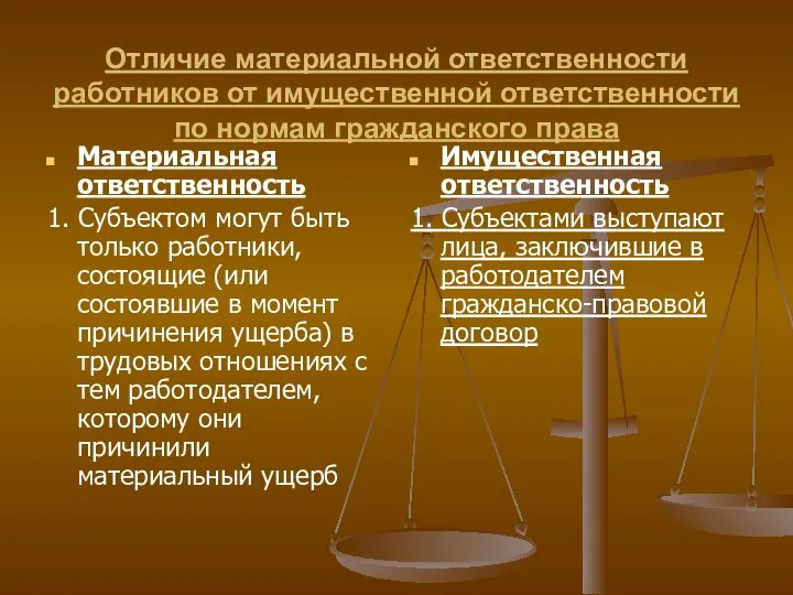 Отличие материальной ответственности работников от имущественной ответственности по нормам гражданского права