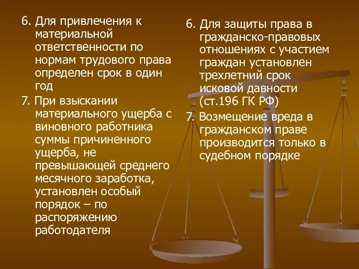 6. Для привлечения к материальной ответственности по нормам трудового права определен