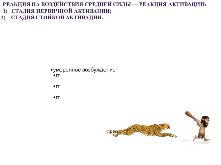 умеренное возбуждение гг гг гг РЕАКЦИЯ НА ВОЗДЕЙСТВИЯ СРЕДНЕЙ СИЛЫ —