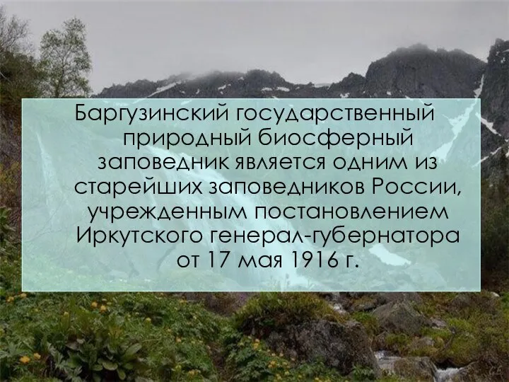 Баргузинский государственный природный биосферный заповедник является одним из старейших заповедников России,