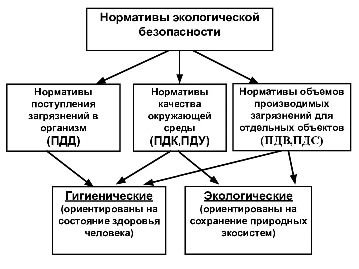 Нормативы экологической безопасности Нормативы качества окружающей среды (ПДК,ПДУ) Нормативы поступления загрязнений