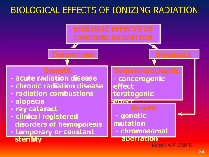 BIOLOGIC EFFECTS OF IONISING RADIATION Determined Stochastic Somatic - acute radiation