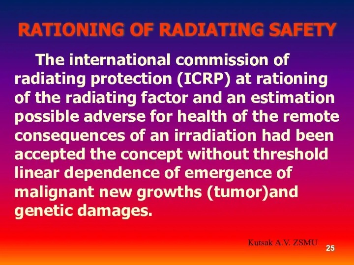 The international commission of radiating protection (ICRP) at rationing of the