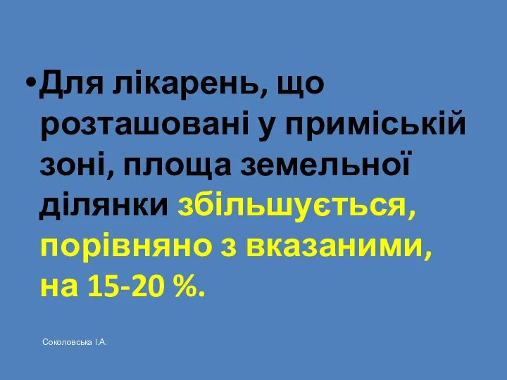 Для лікарень, що розташовані у приміській зоні, площа земельної ділянки збільшується,