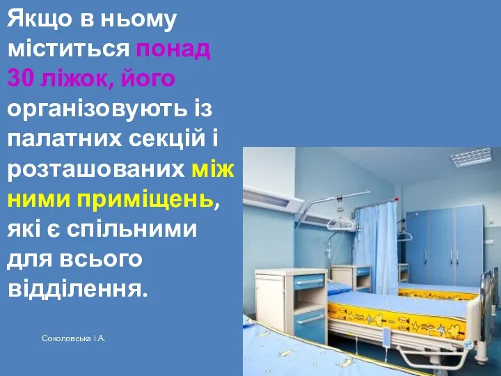 Якщо в ньому міститься понад 30 ліжок, його організовують із палатних