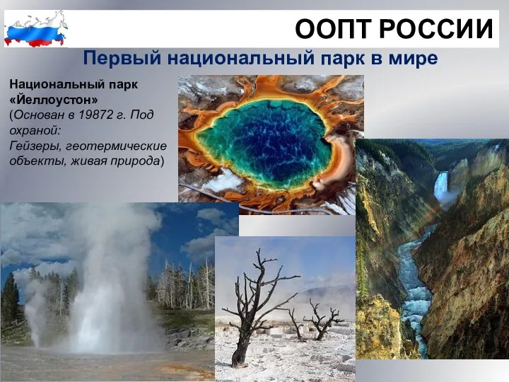 ООПТ РОССИИ Первый национальный парк в мире Национальный парк «Йеллоустон» (Основан