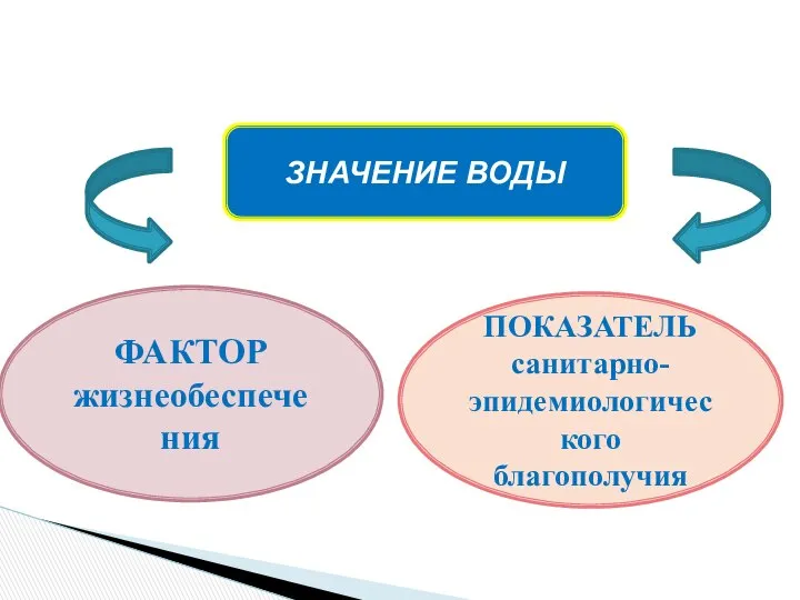 ЗНАЧЕНИЕ ВОДЫ ФАКТОР жизнеобеспечения ПОКАЗАТЕЛЬ санитарно-эпидемиологического благополучия