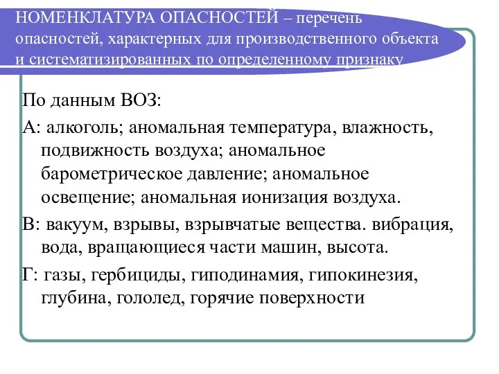 НОМЕНКЛАТУРА ОПАСНОСТЕЙ – перечень опасностей, характерных для производственного объекта и систематизированных