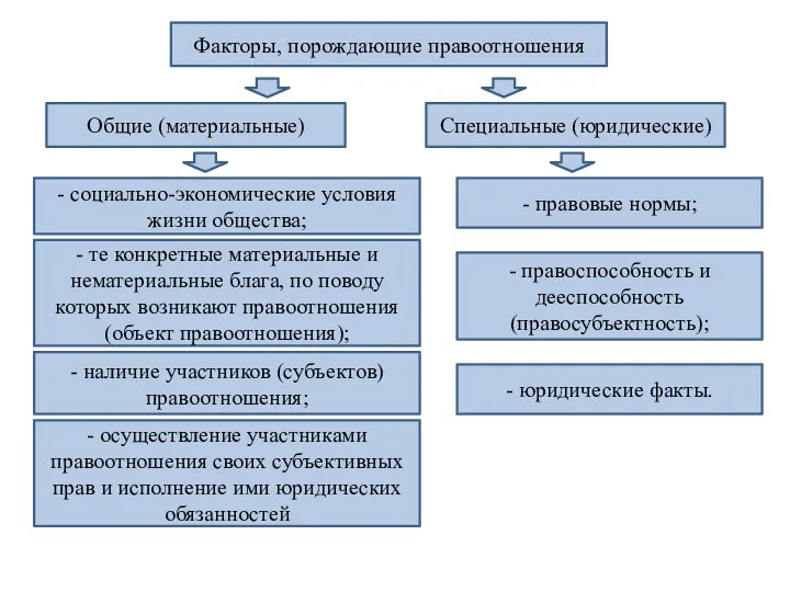 Общие (материальные) - социально-экономические условия жизни общества; Специальные (юридические) - правовые