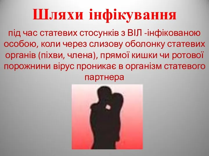 Шляхи інфікування під час статевих стосунків з ВІЛ -інфікованою особою, коли