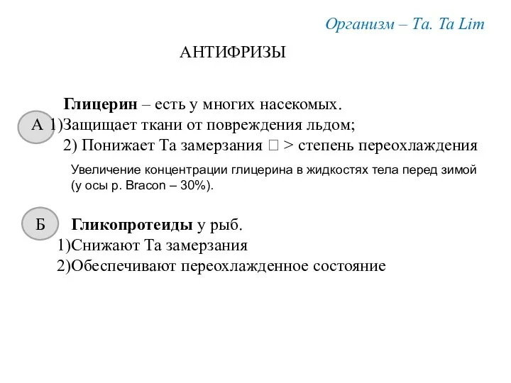 Организм – Та. Ta Lim АНТИФРИЗЫ А Б Глицерин – есть