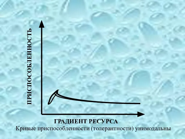 ГРАДИЕНТ РЕСУРСА ПРИСПОСОБЛЕННОСТЬ Кривые приспособленности (толерантности) унимодальны