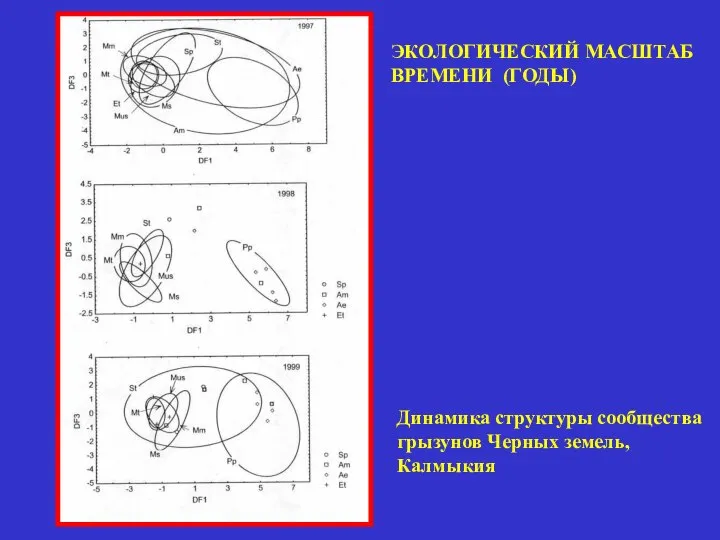 ЭКОЛОГИЧЕСКИЙ МАСШТАБ ВРЕМЕНИ (ГОДЫ) Динамика структуры сообщества грызунов Черных земель, Калмыкия