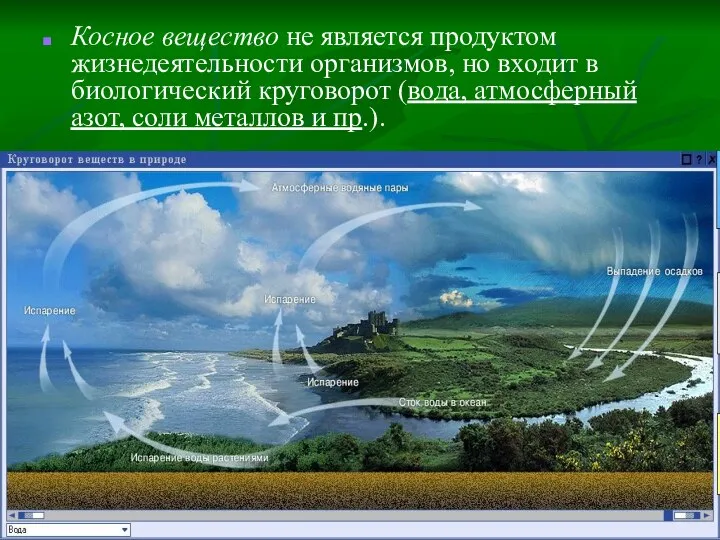 Косное вещество не является продуктом жизнедеятельности организмов, но входит в биологический