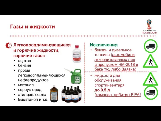 Газы и жидкости 6 Исключения бензин и дизельное топливо (автомобили аккредитованных