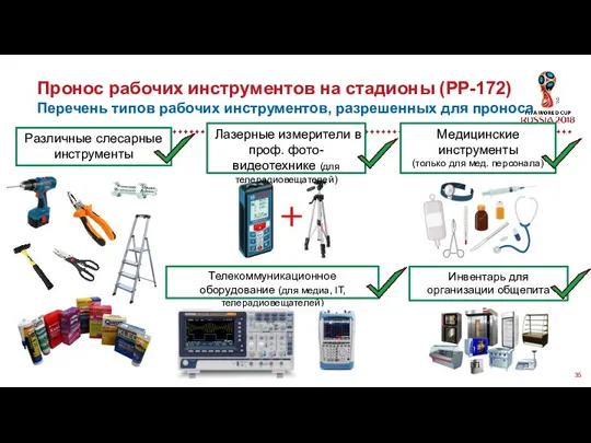 Пронос рабочих инструментов на стадионы (PP-172) Перечень типов рабочих инструментов, разрешенных