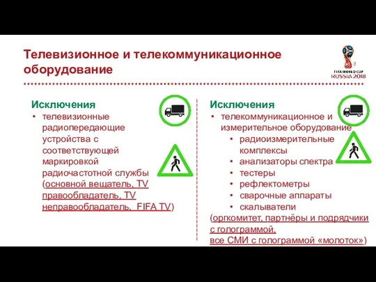 Телевизионное и телекоммуникационное оборудование Исключения телевизионные радиопередающие устройства с соответствующей маркировкой