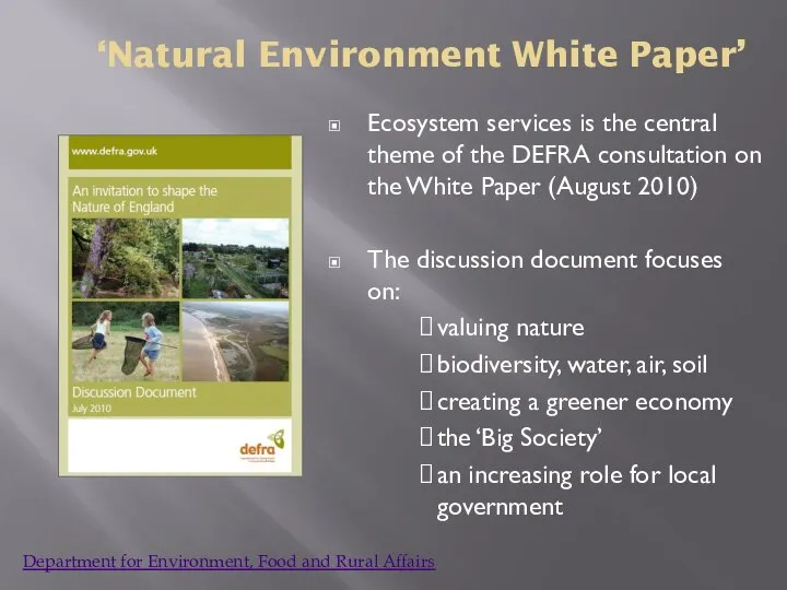‘Natural Environment White Paper’ Ecosystem services is the central theme of