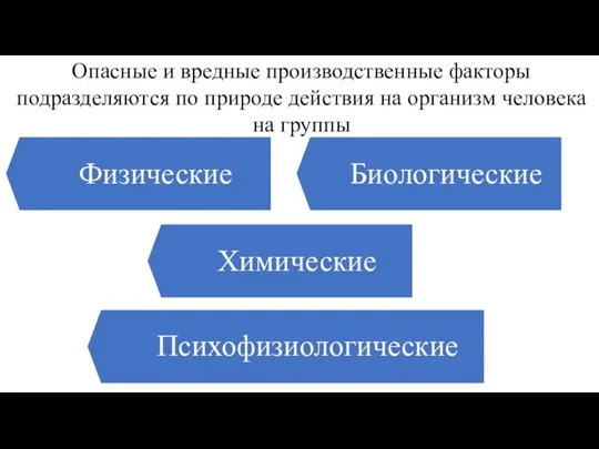 Опасные и вредные производственные факторы подразделяются по природе действия на организм человека на группы