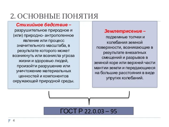 2. ОСНОВНЫЕ ПОНЯТИЯ Стихийное бедствие – разрушительное природное и (или) природно-